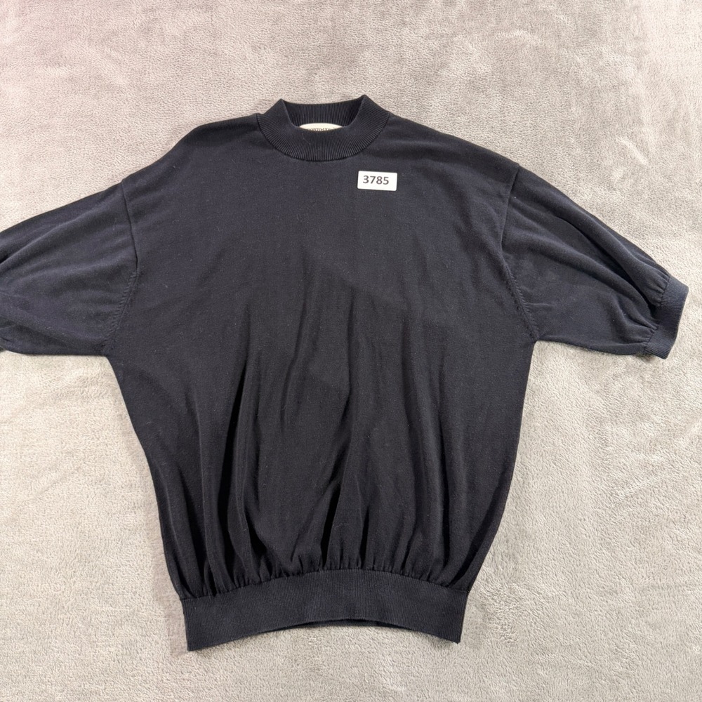 Pronto Uomo Sweater Womens Large Black Silk Cotton Blend Mock Neck Short Sleeve